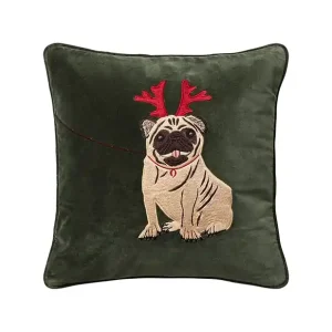 Embroidered Holiday Dog Velvet Forest Green Kuddfodral Kundfavorit