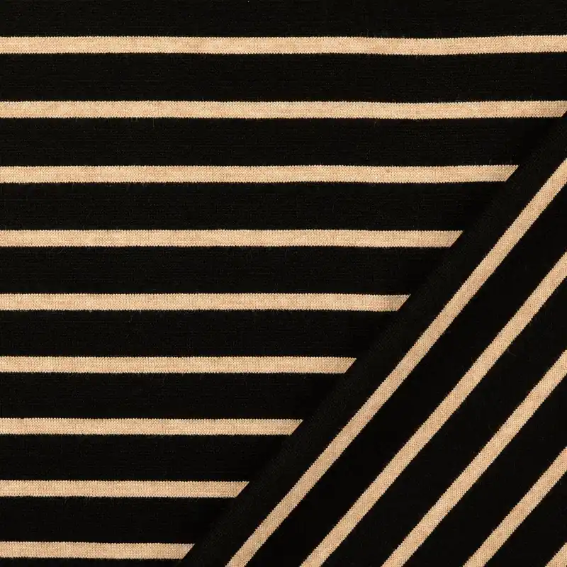Jacquard stickad jersey – ränder svart beige Premium