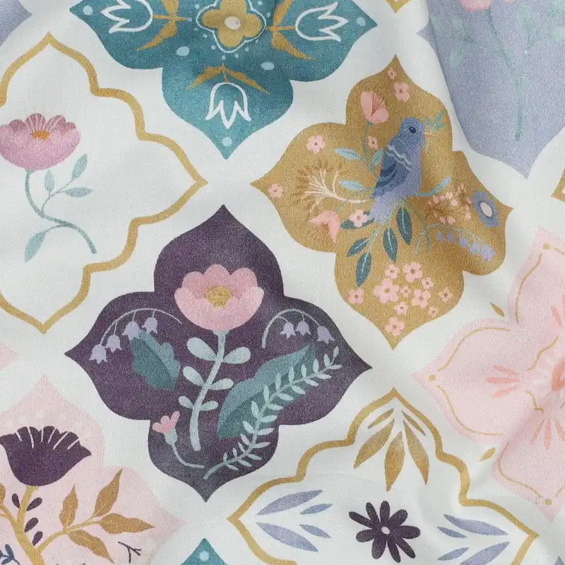 Fynd Bomullspoplin - digitaltryck patches blommor vit