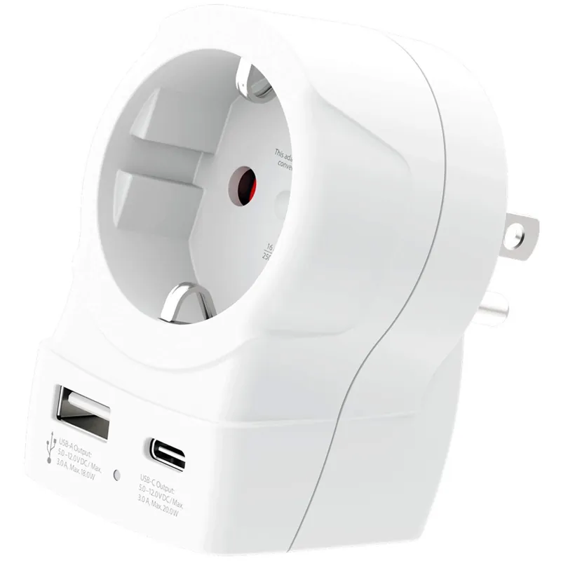 USB-A/USB-C 20W PD jordad adapter för EU till USA Begränsat erbjudande