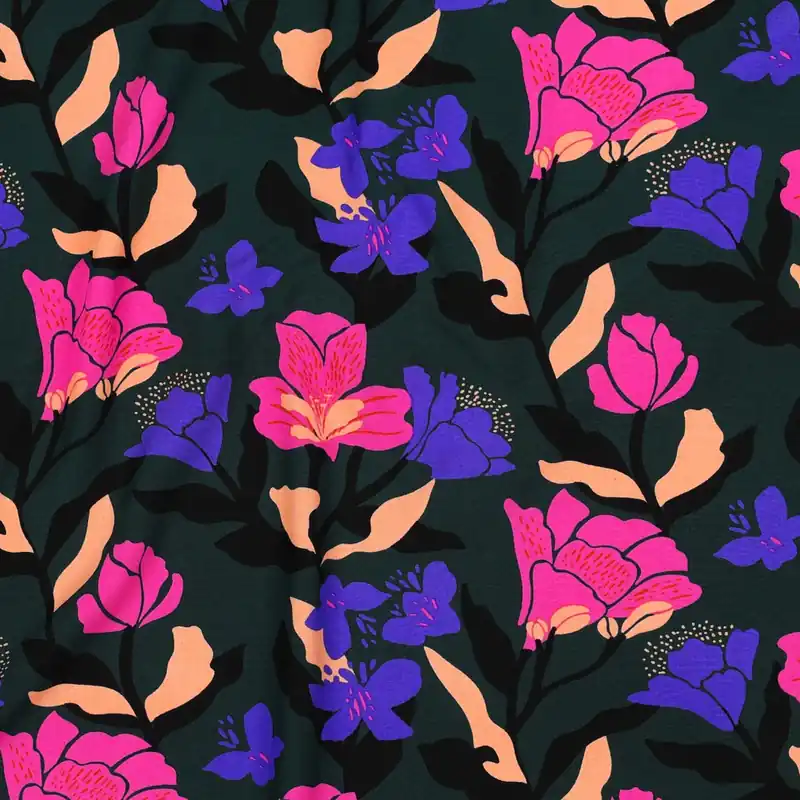 Utförsäljning Hållbar viskos - Nerida Hansen Floral Fir green EcoVero