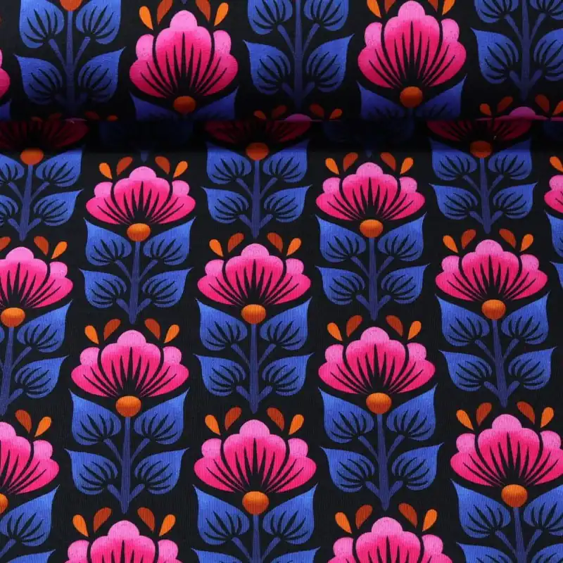 Köp online Ekologisk tröja - Digitalt tryck Midnight Wild Flower Svart Rosa