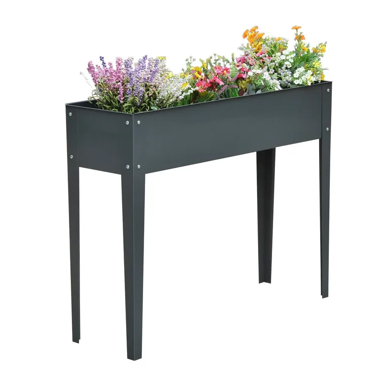 Högbäddsörtbäddsväxtlåda med fötter och 3 dräneringshål 100 x 30 x 80 cm av metall för trädgård och balkong Snabb frakt